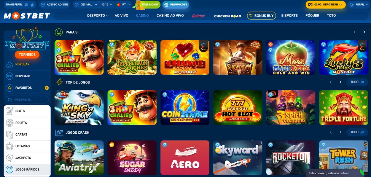 Jogos Populares no Casino Mostbet